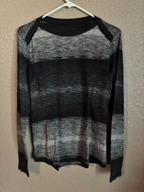 lululemon athletica Black & Gray Striped Long Sleeve Top